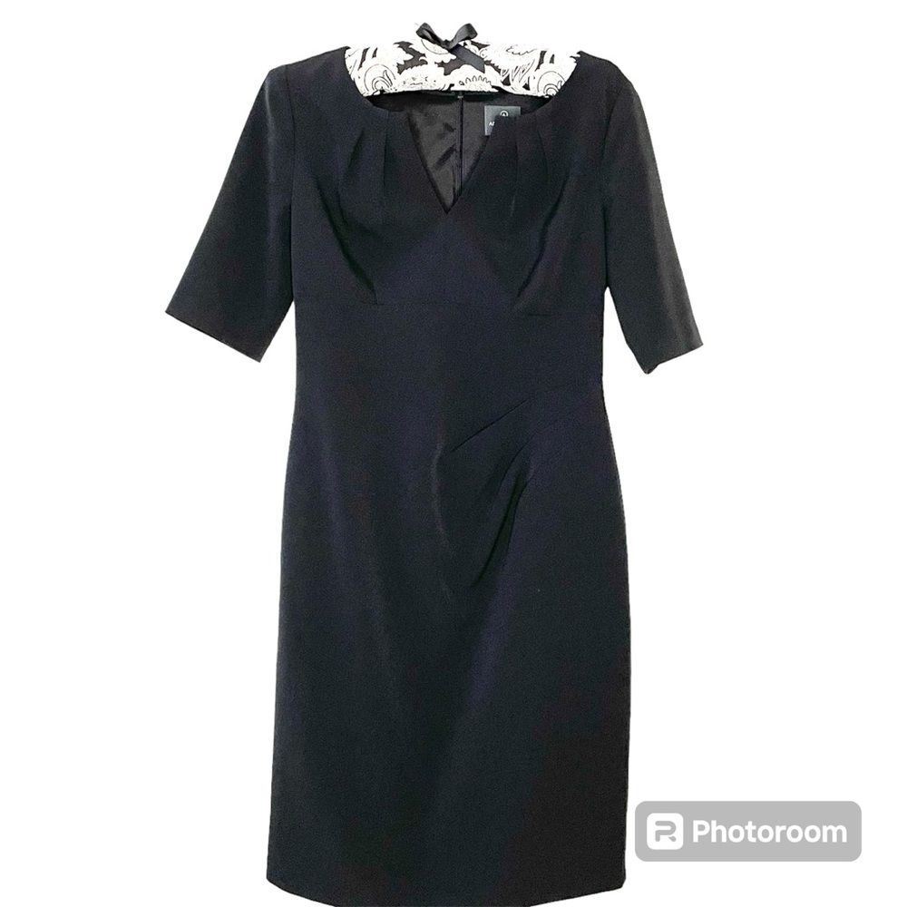 Adrianna Papell Dress Midi Short Sleeve Sheath Office Party Event Black Size 6